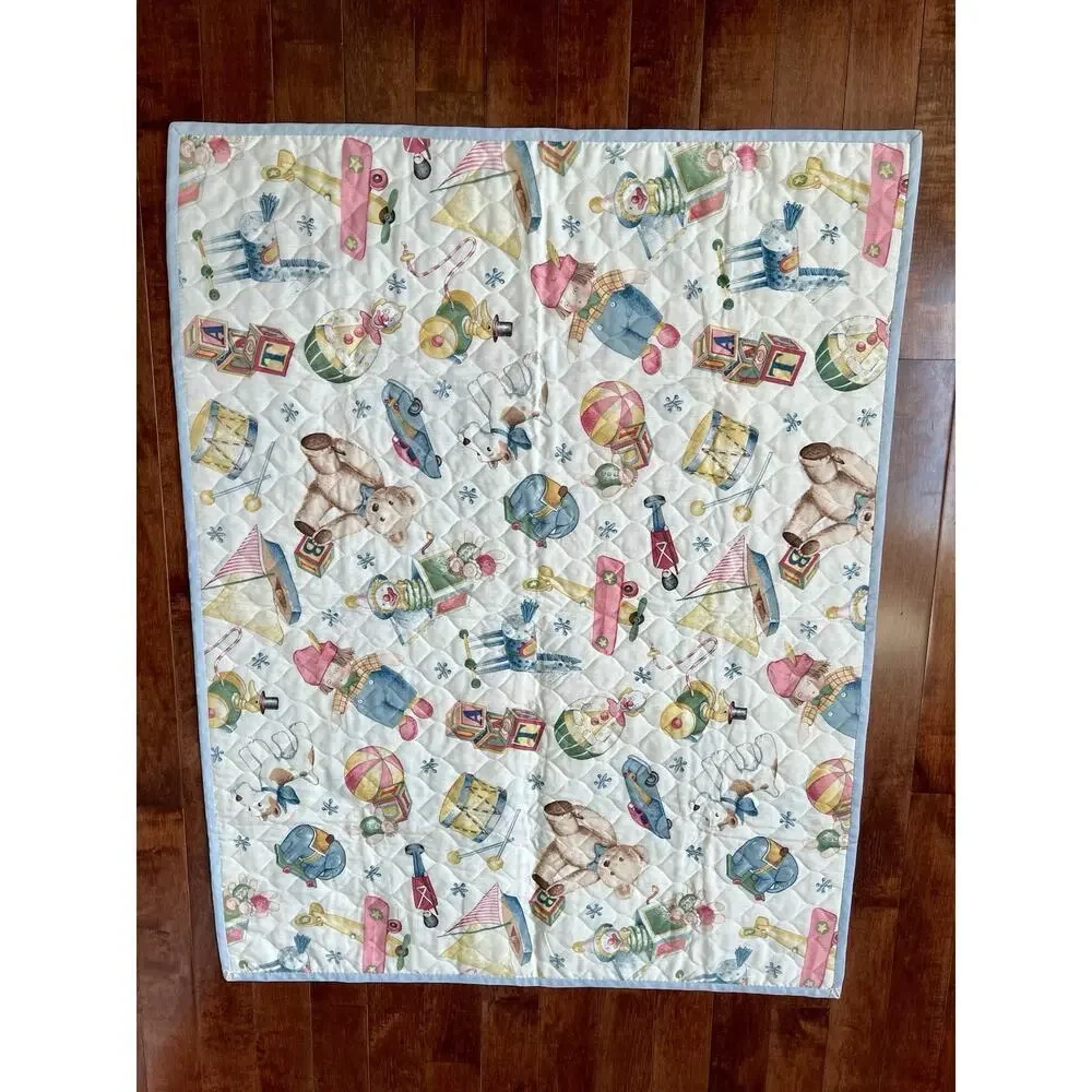 Vintage Baby Quilt or Wall Hanging in Charming Pastel Colors Rabbit